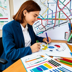 Career Mapping**

A person sitting at a desk with a notebook and colorful pens, drawing a map with roads leading to different career paths. The map includes symbols representing skills and interests (e.g., a paintbrush, a gear, a speech bubble). Background: a bright and organized home office.  fully clothed, appropriate attire, safe for work, perfect anatomy, natural proportions, professional illustration, high quality, modest.

**