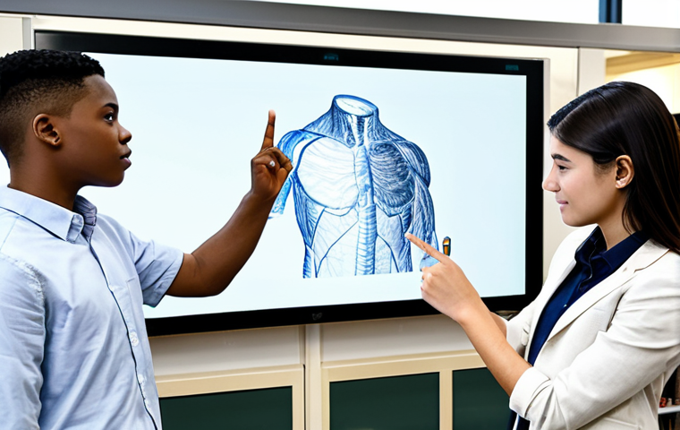 교사 수업자료 제작 소프트웨어 - **Prompt:** A teacher assisting a student with a personalized math exercise on a tablet in a bright,...