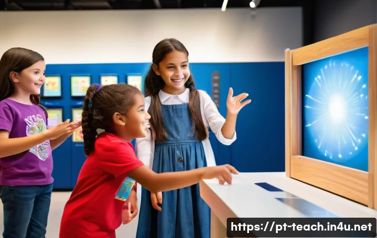 교사 현장 체험 학습 계획법 - **Prompt:** A group of cheerful, diverse elementary school children, aged 7-10, excitedly engaging w...