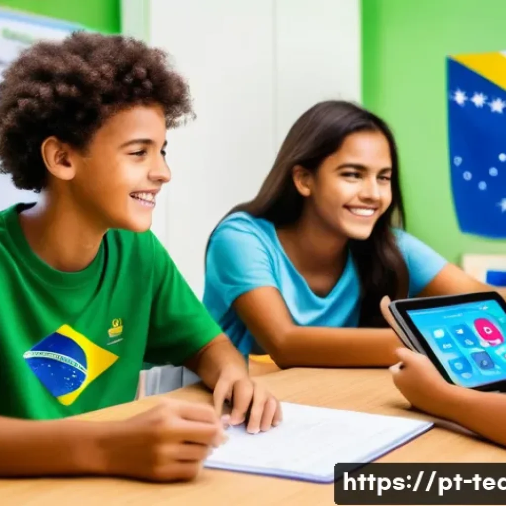 교사 영어 수업 전략 - A vibrant classroom scene in Brazil where a diverse group of teenage students enthusiastically engag...