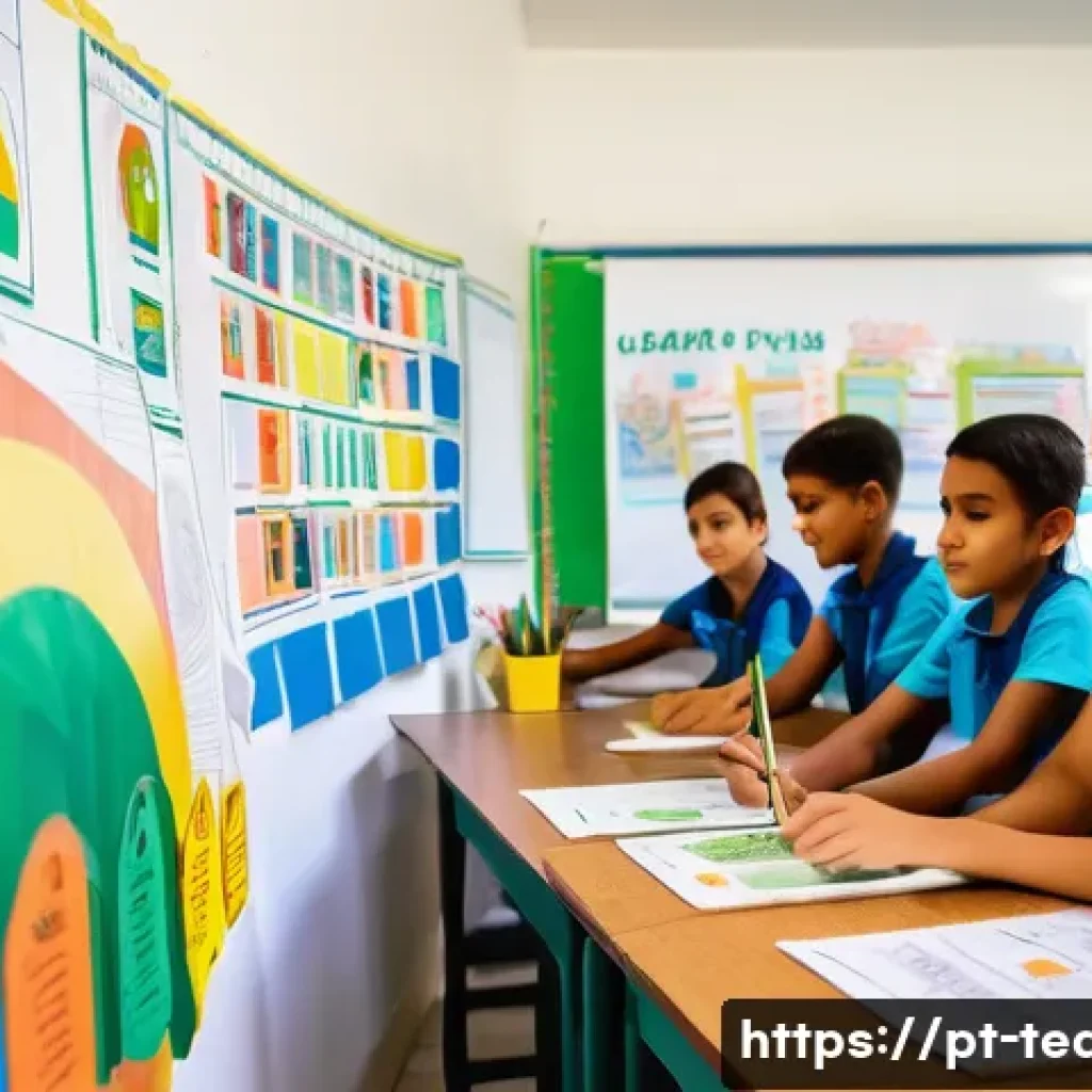 교사 동기유발 교재 제작법 - A vibrant and engaging classroom scene in a Brazilian school, featuring diverse students of various ...