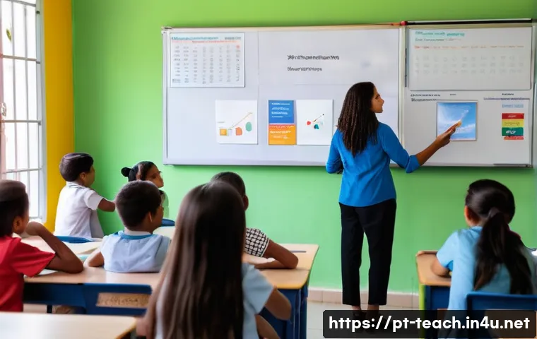 교사 수업 관찰 일지 작성법 - A modern, well-organized classroom in a Brazilian public school setting, showing bright natural ligh...
