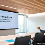 교사 교육 포럼 발표 준비법 - A professional speaker in a modern conference room, confidently delivering a presentation with a cle...